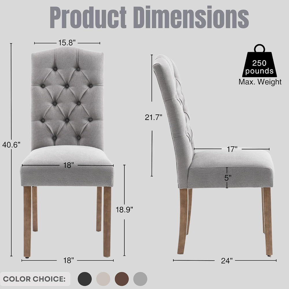 Tufted Dining Chair Fabric Button Upholstered Modern Kitchen Diner Set of 2