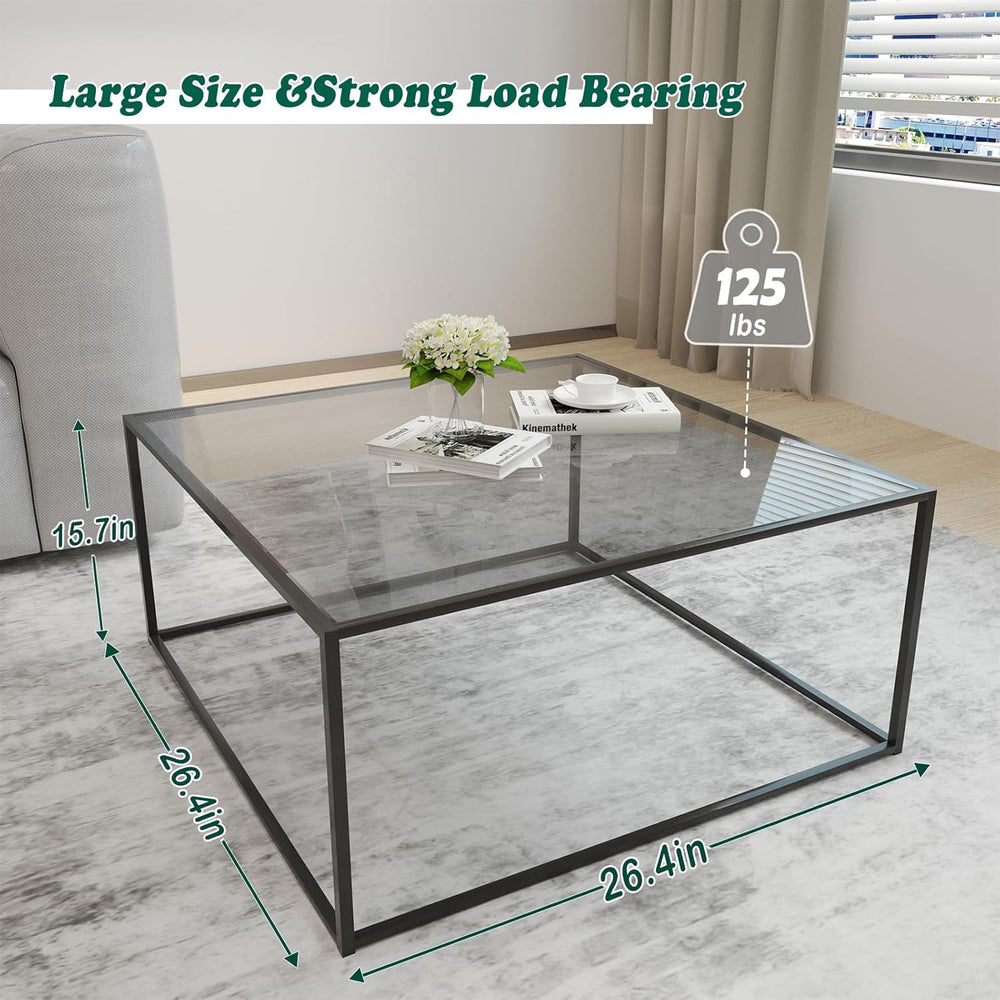 Glass Coffee Tables for Living Room Square Modern Center Table for Small Spac...