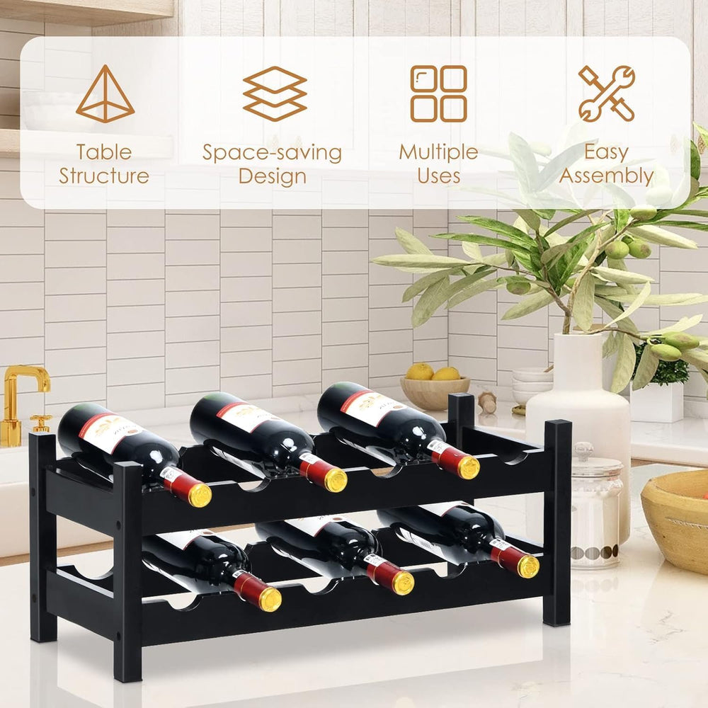 COSTWAY 12 Bottles Wine Rack Countertop, Bamboo Wine Holder, Brown | 2-Tier F...