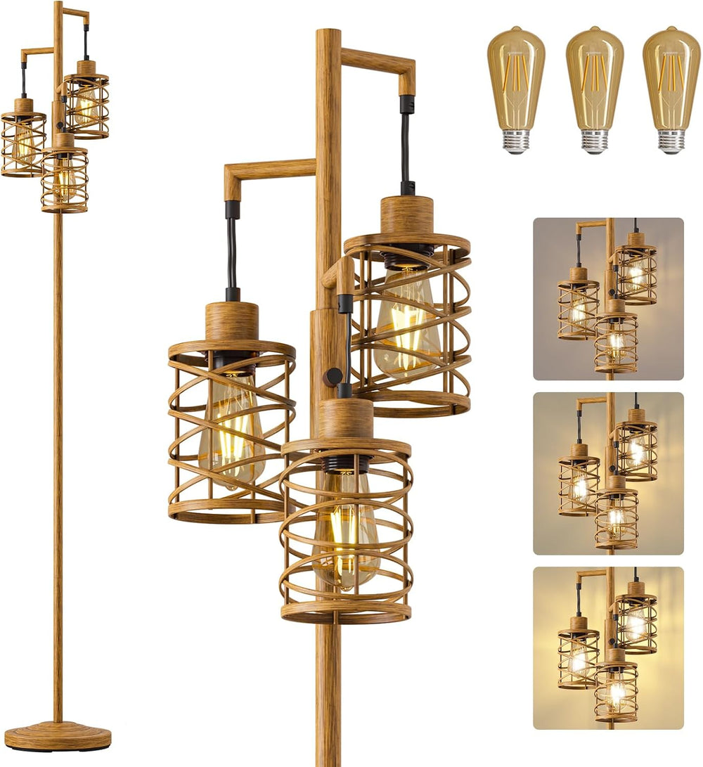 Oneach 70" Industrial Floor Lamp, Stepless Dimmable Standing Lamp with 3...