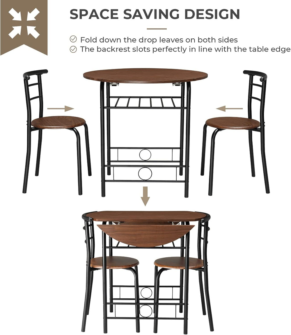 VINGLI 31.5" Drop Leaf Dining Table Set for 2, 3 Pieces Dining Table wit...