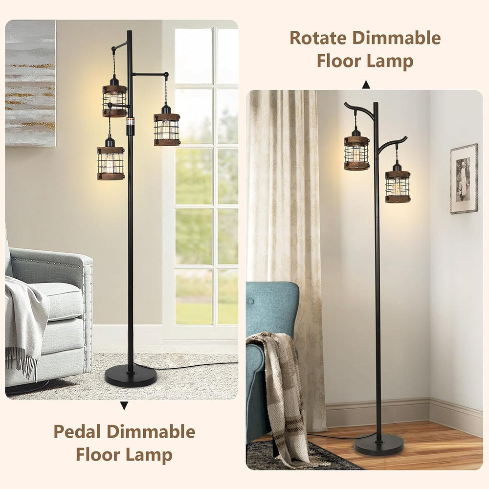 Dimmable Floor Lamps for Living Room, 3-Light Industrial Floor Lamp with Wood...