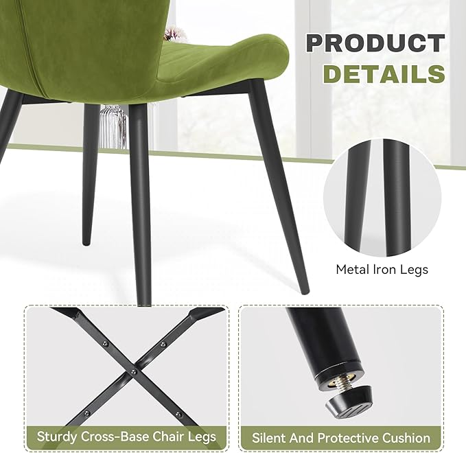 Dining Chairs Set of 2 Modern Velvet Dining Room Chairs Upholstered Dining Ch...