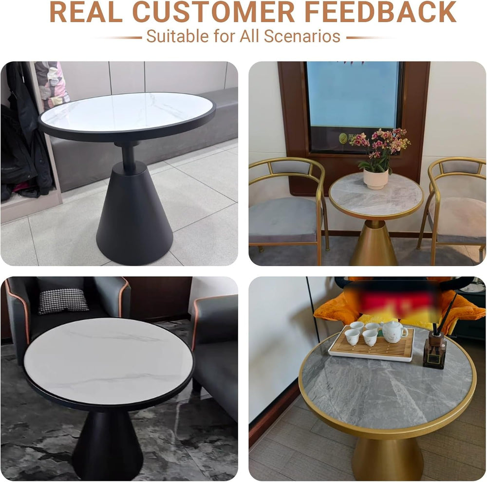 Modern Small Round Side Table with Rock Slab, Luxury Faux Marble Sofa End Tab...