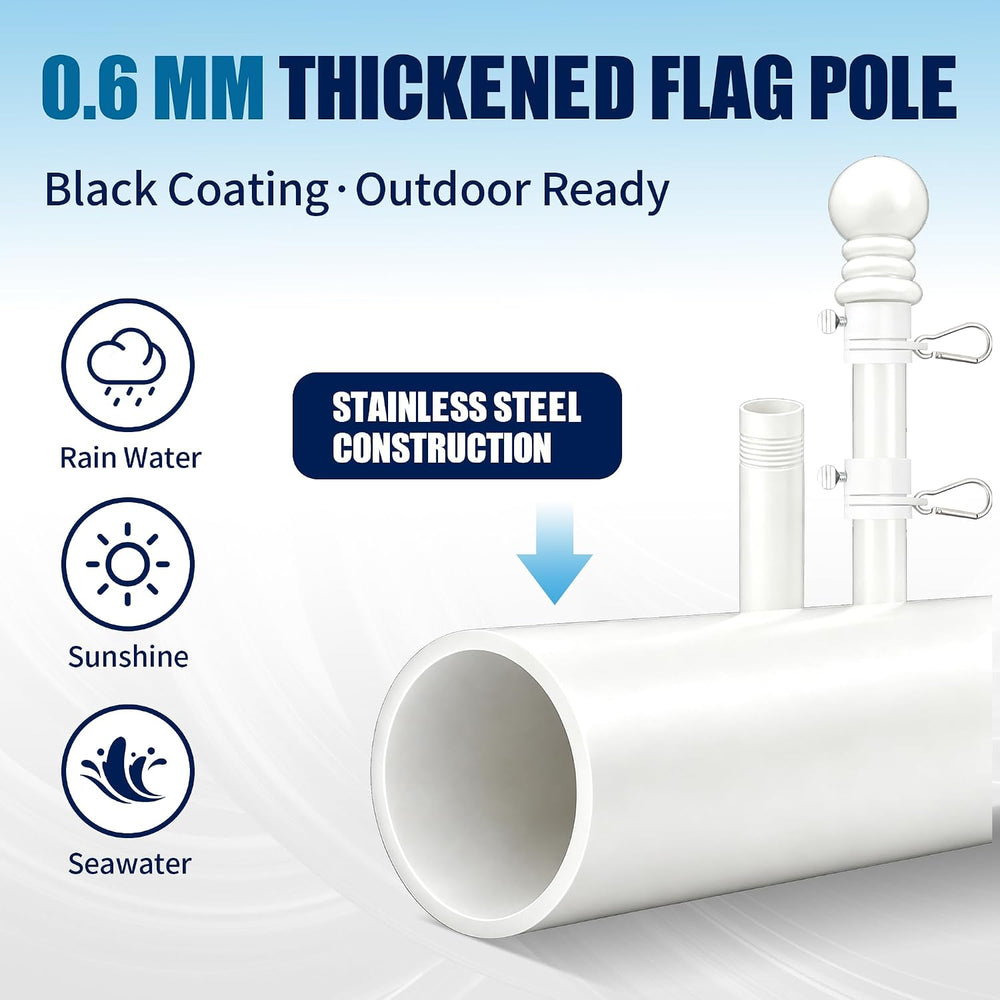 6FT White Flag Pole for Outside House, Flag Not Included