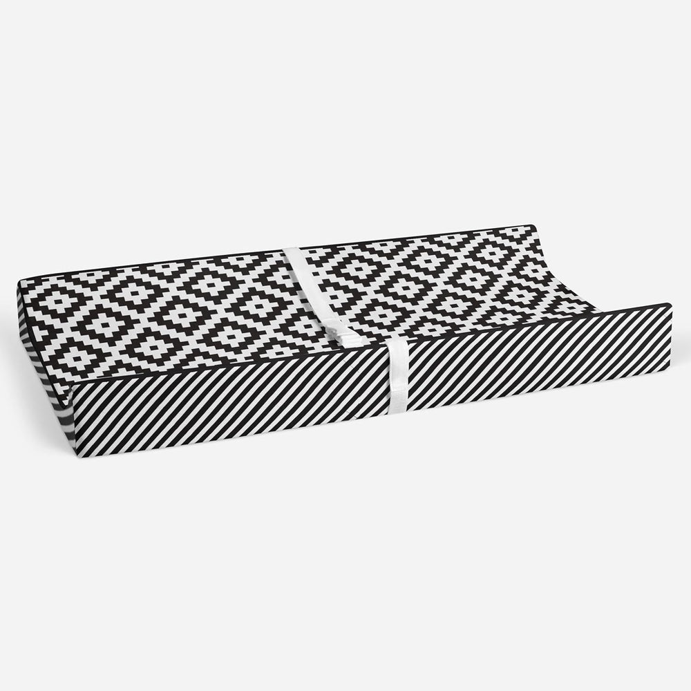 Bacati Love Warp Stripes Diaper Changing Pad Cover, Black/White (LOBKWSTCPC)