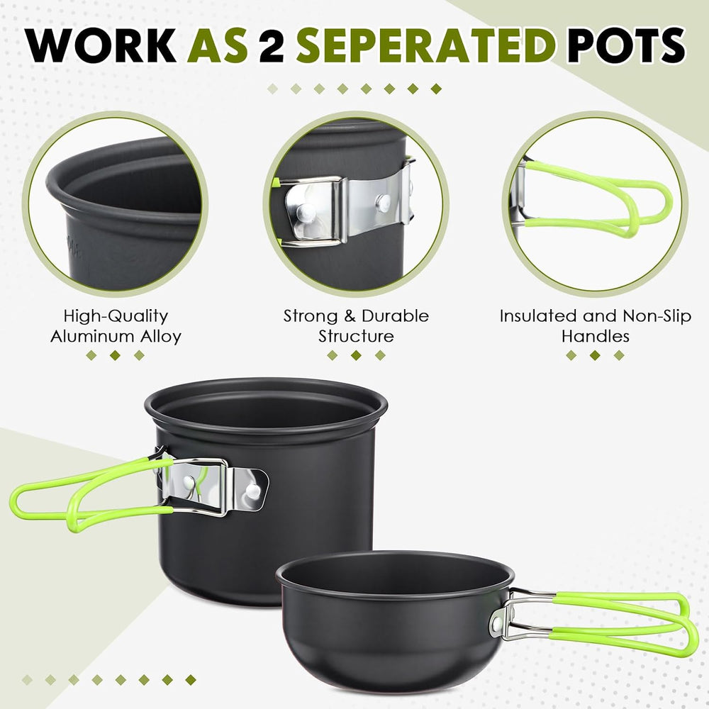 18-Pcs Camping Cookware Mess Kit for 2, Non-Stick Lightweight Pot Pan Set wit...