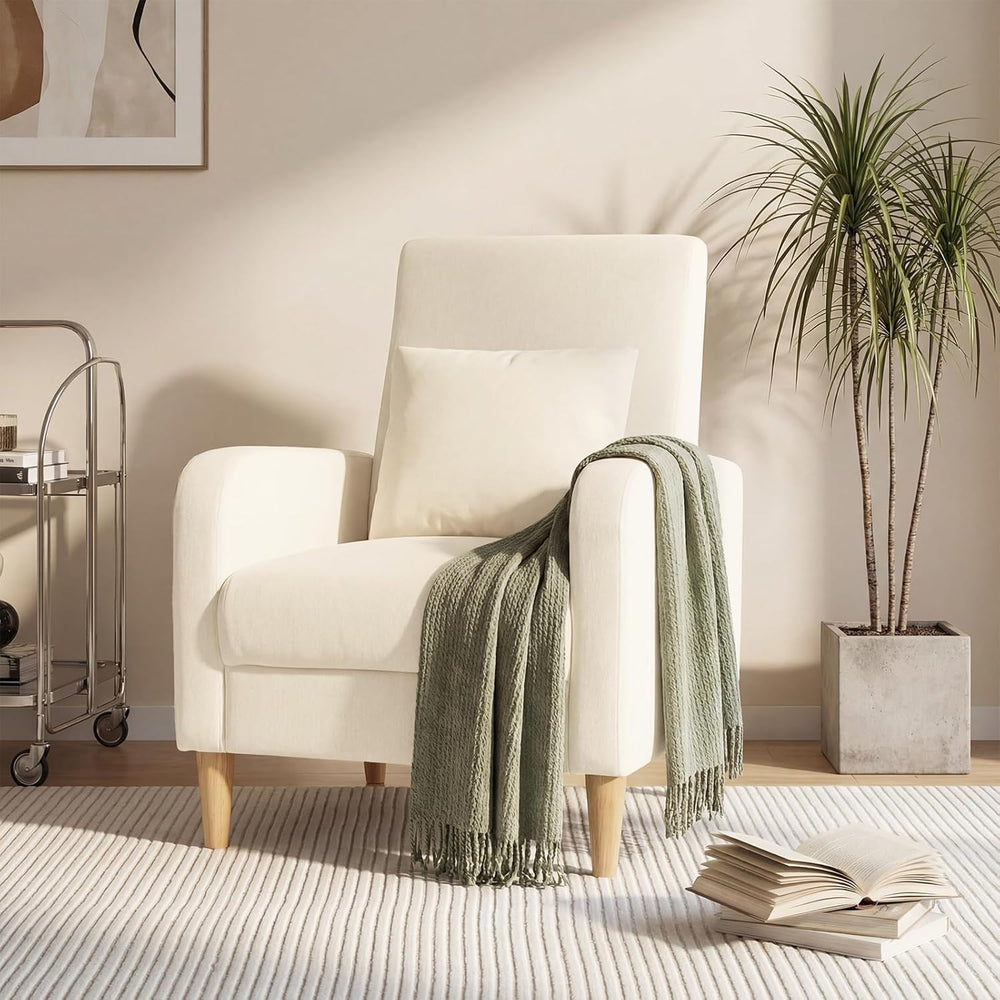 COLAMY Mid-Century Modern Upholstered Accent Chair with Back Pillow & Sol...