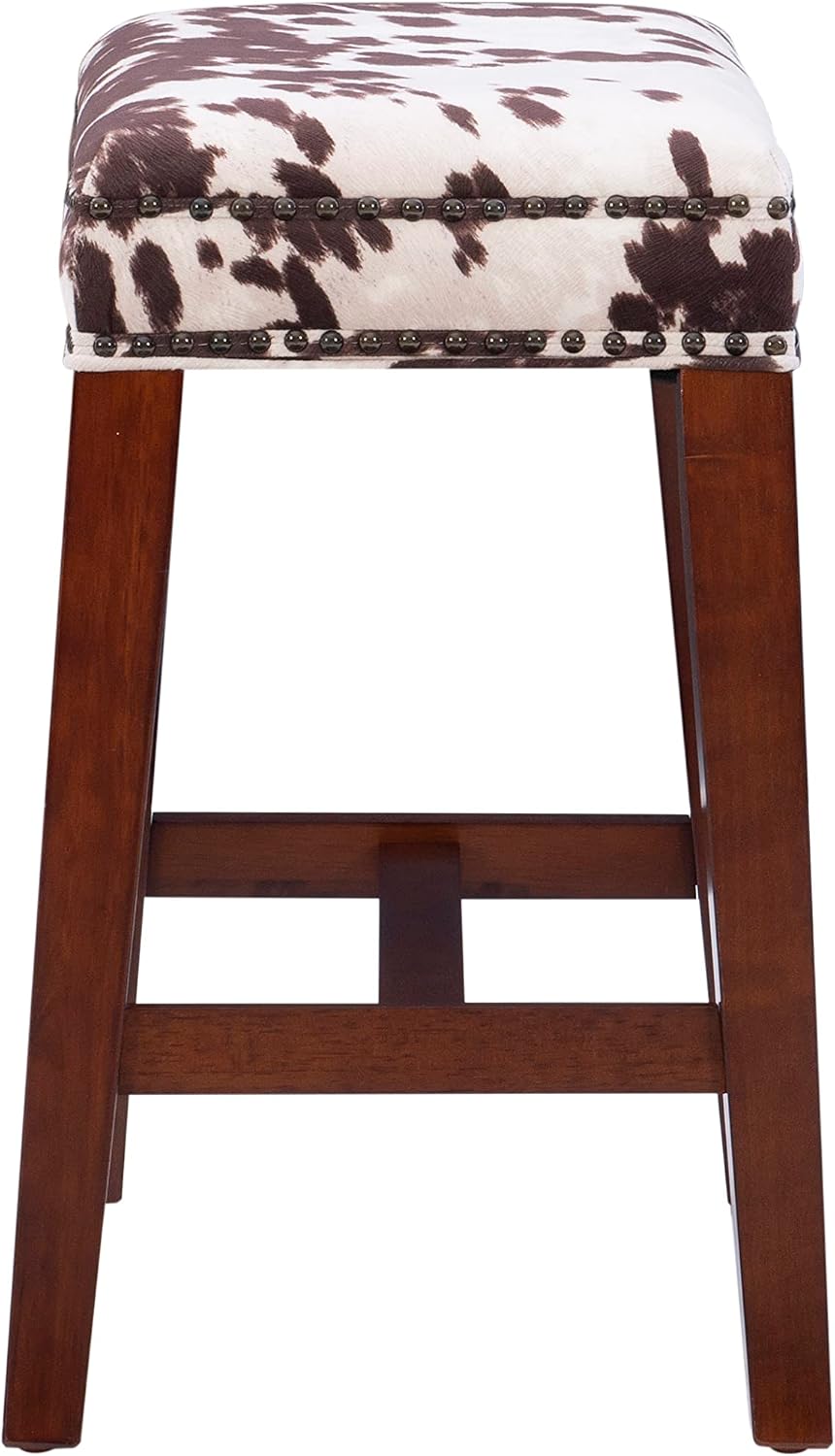 Linon Harlow Brown Cow Print Backless 24 Inch Seat Height Counter Stool