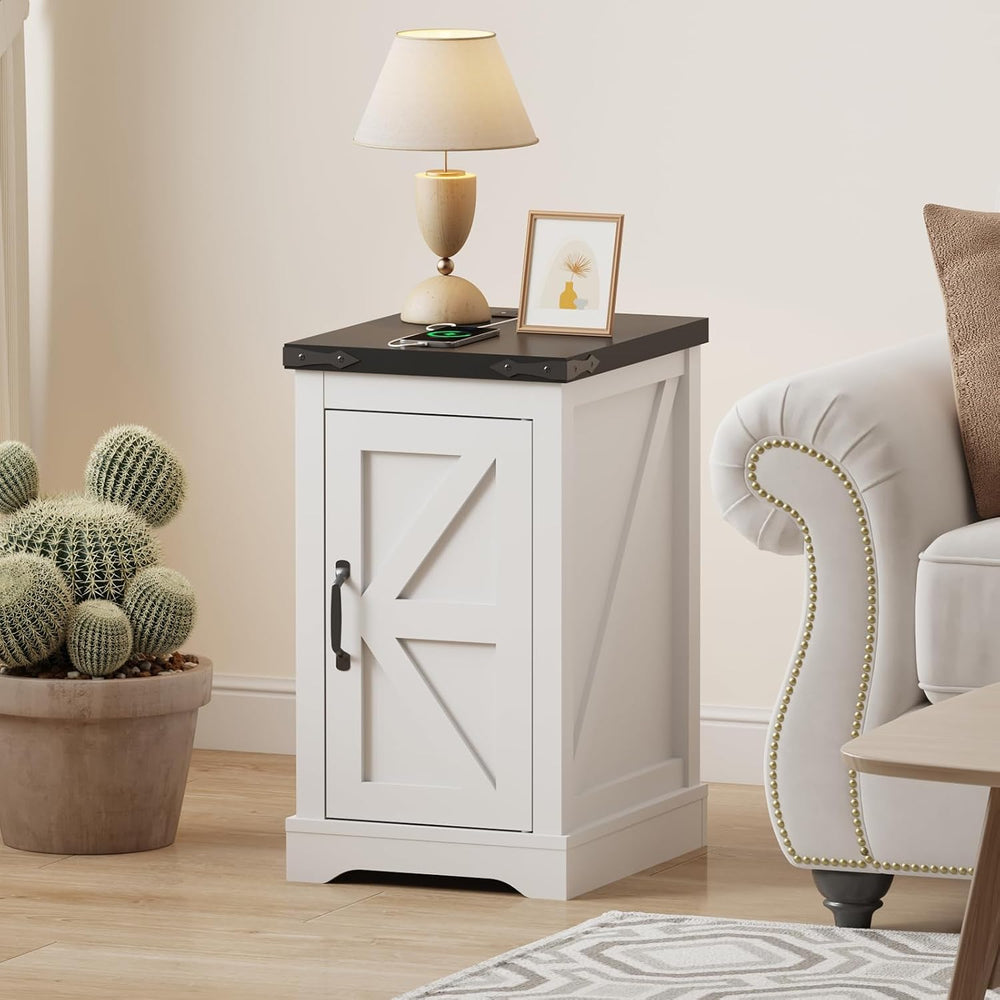Farmhouse End Table with Charging Station & 2 USB-c Ports | Modern Bedsid...
