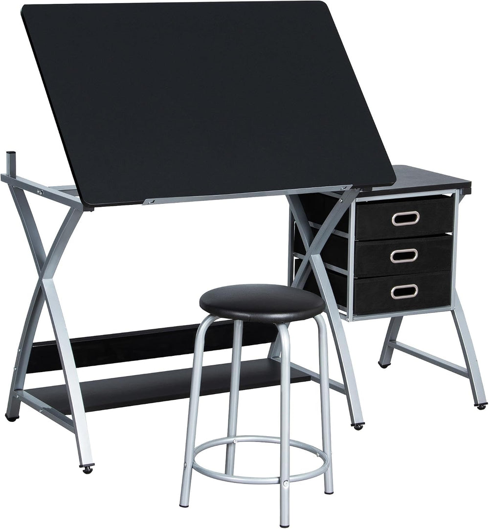 Yaheetech Drafting Table with Storage & Stool, Adjustable Art Drawing Des...