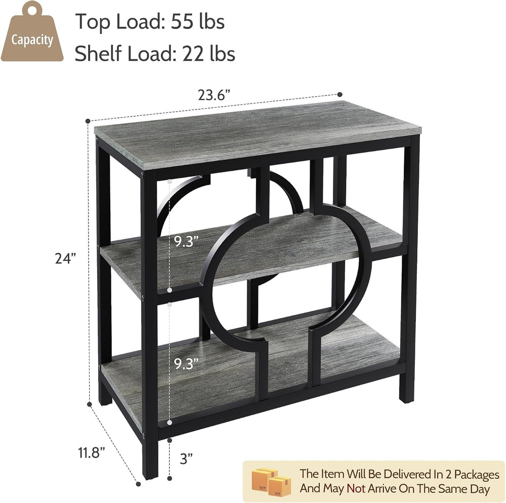 End Table Set of 2, Narrow Side Table with 3-Tier Storage Shelves, Wood Sofa ...