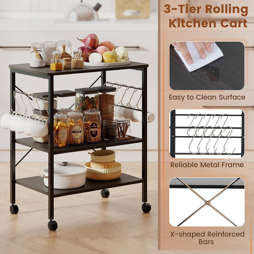 GIANTEX Kitchen Bakers Rack 3-Tier Microwave Cart on Wheels, Industrial Utili...