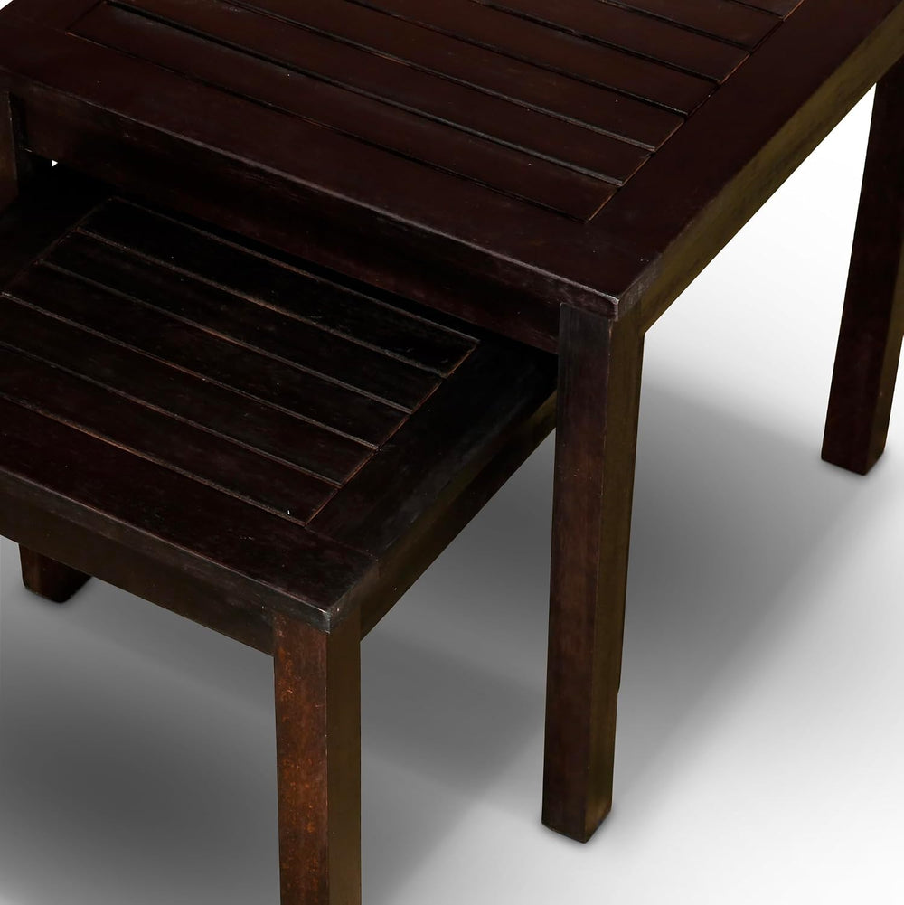 2-Piece Eucalyptus Nesting Table Set with Espresso | Nesting tables for stora...