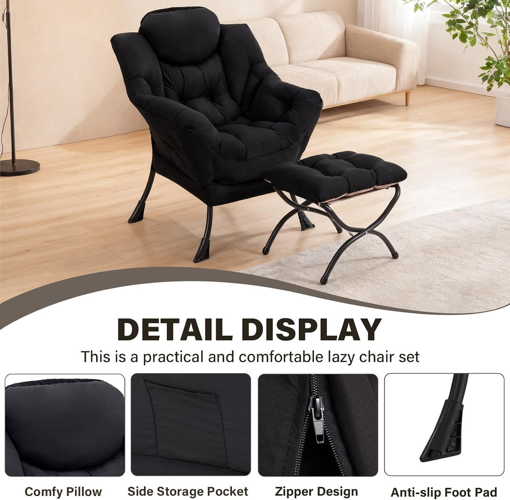 Modern Lazy Chair with Ottoman Lounge Accent Reading Chair for Living Room