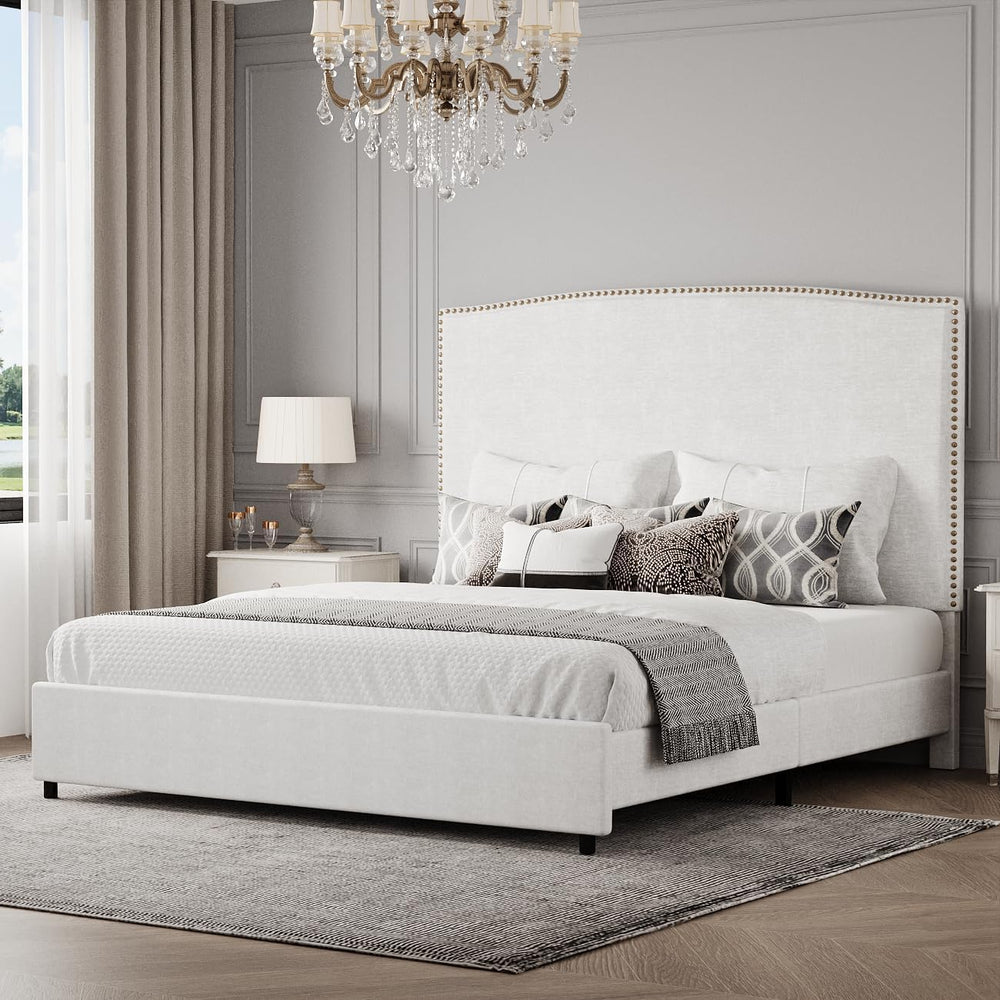 BarnFurin King Size Bed Frame with 56" Tall Headboard, White