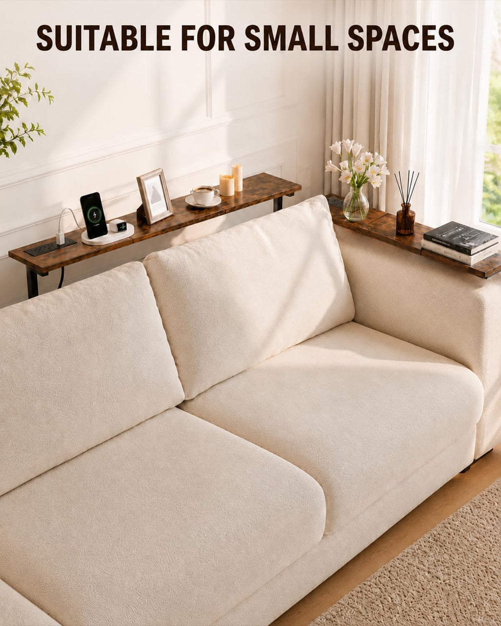 2Pack Behind Couch Table w/Charging Station Narrow Console Table | Adjustable...