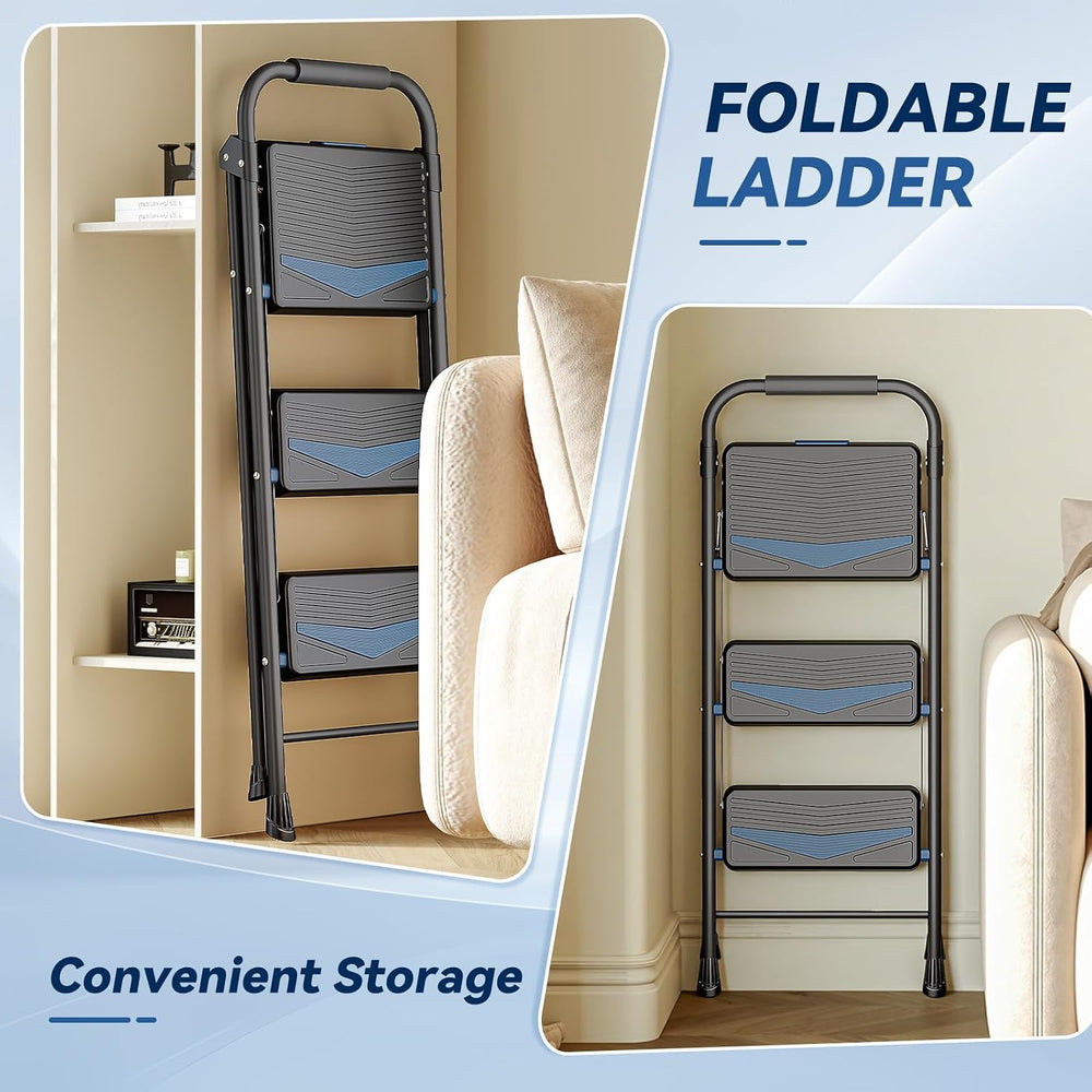 3 Step Ladder Lightweight Folding Step Stool for Adults, Black