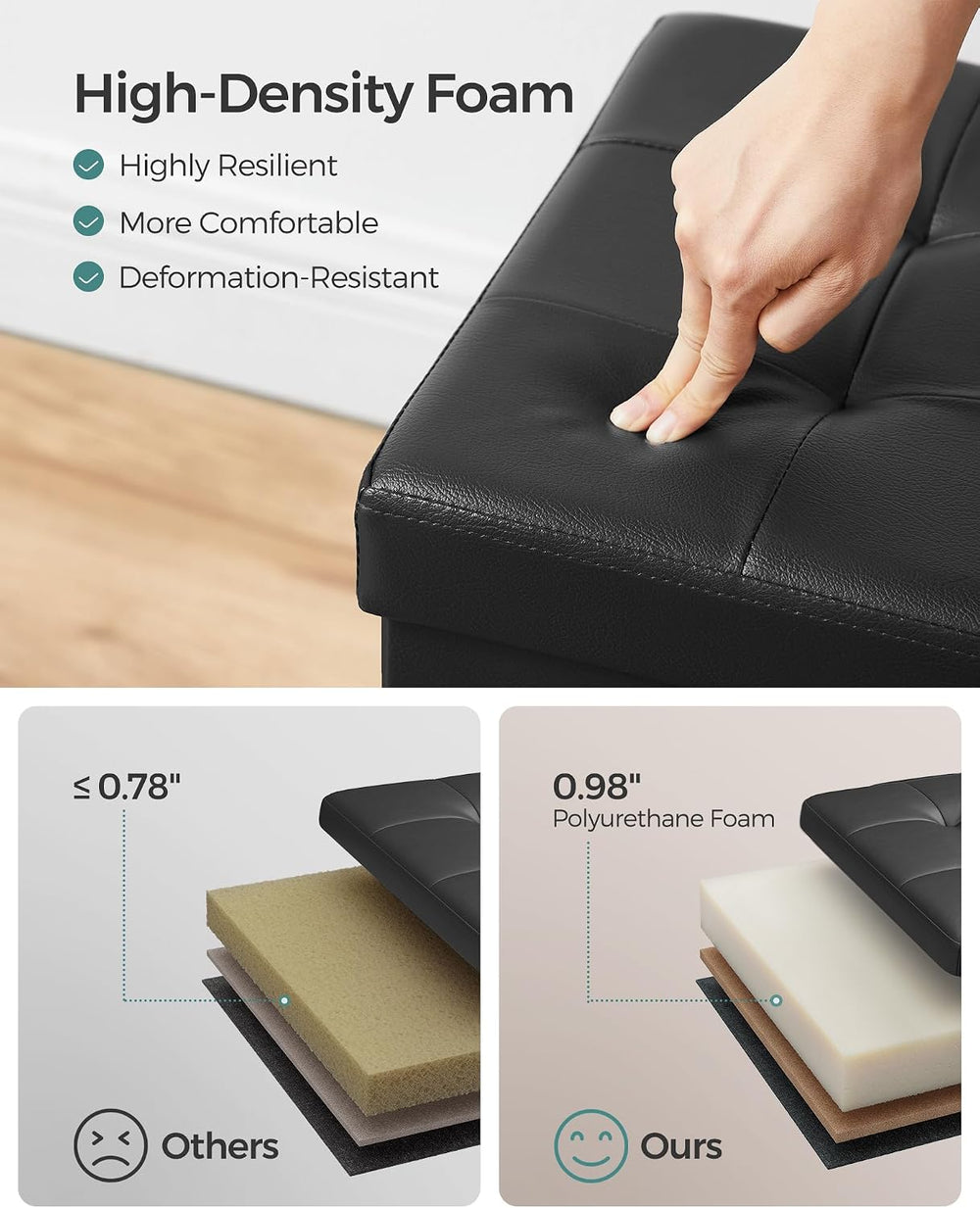 SONGMICS 30 Inches Folding Storage Ottoman Bench with Flipping Lid | Storage ...