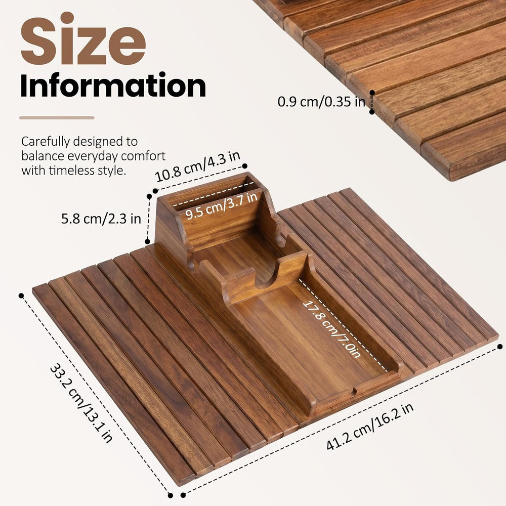 Acacia Couch Armrest Table, Over the Couch Arm Tray with Removable Couch Cup ...