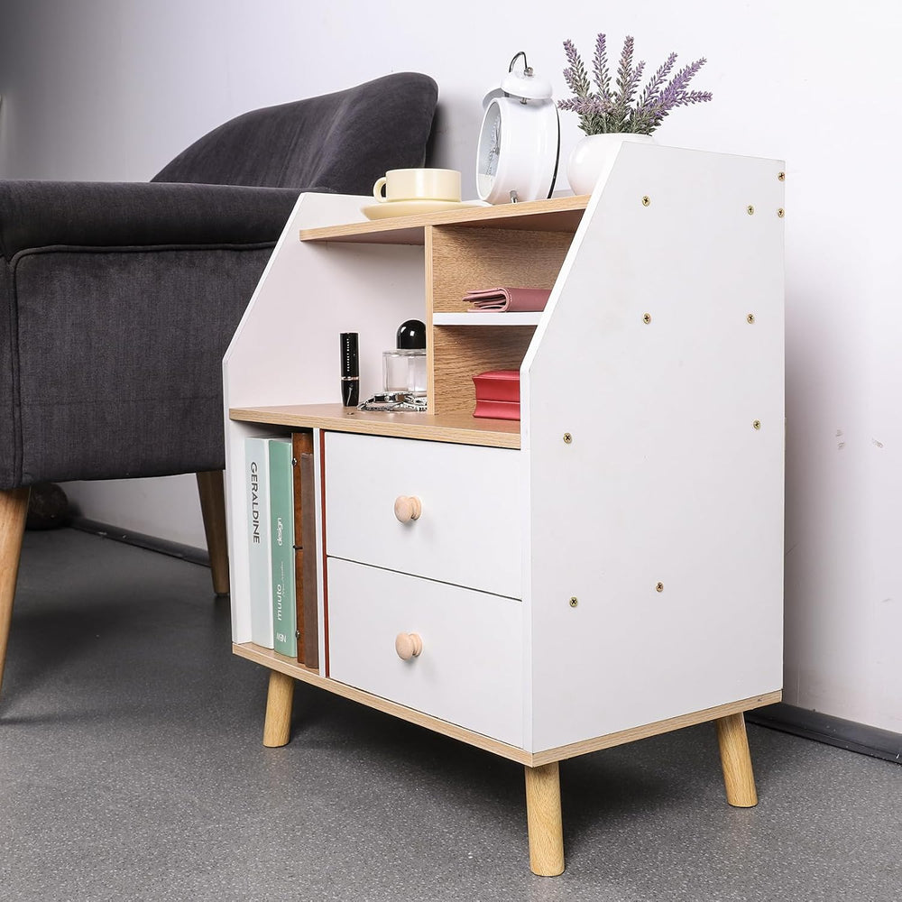 Nightstand with 2 Drawers, Modern Bedside Table Simple Bedside Storage Locker...