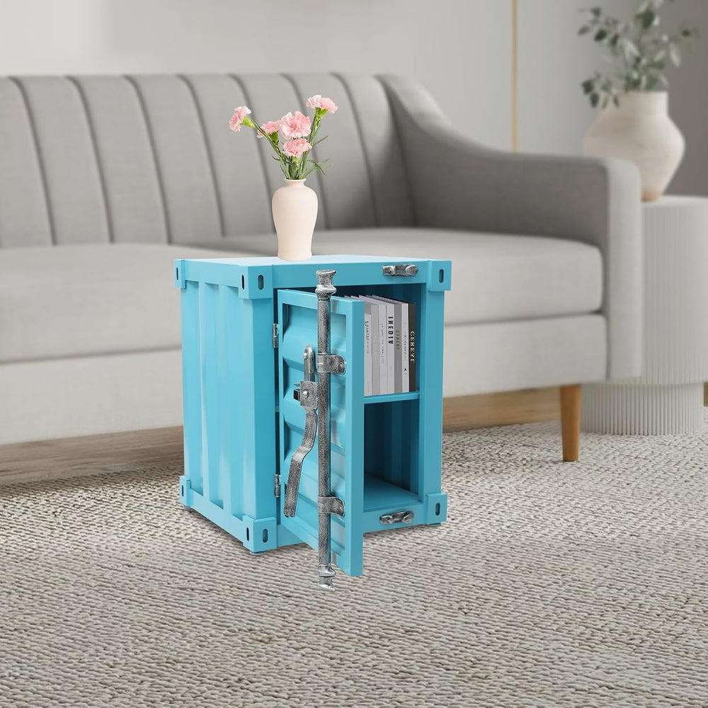 Industrial Wind Bedside Table, Container Style Locker Wrought, Iron Container...