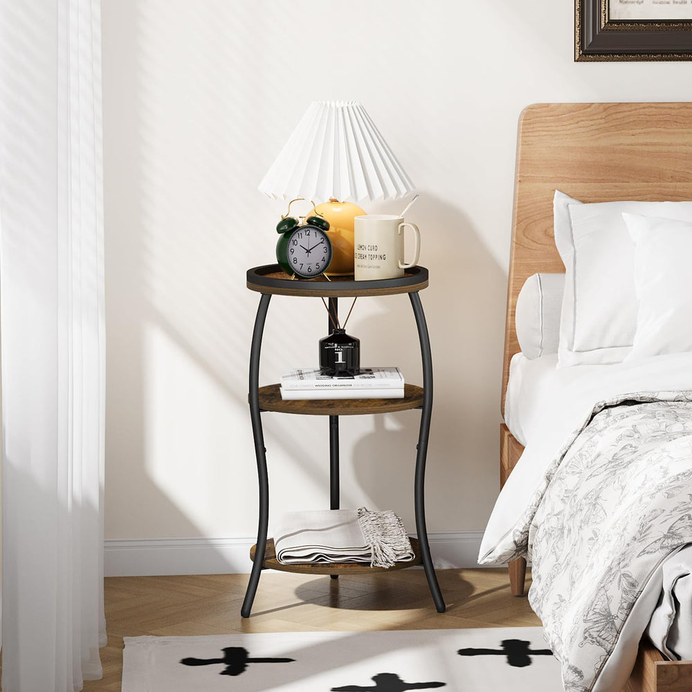 YINMIT Small Round Side Table, 3 Tier Slim Waist End Table with Anti-Tip Edge...