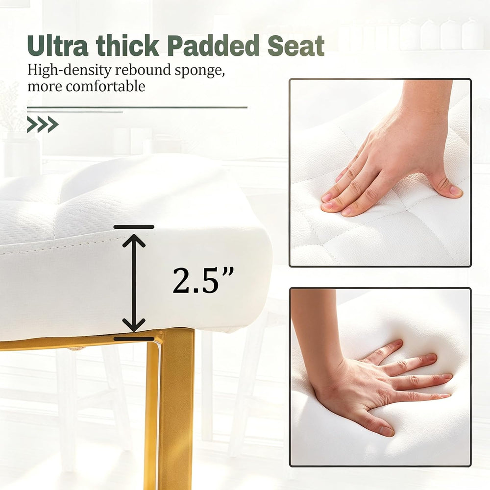 RNKSFX White & Gold Counter Height Bar Stools Set of 3 for Kitchen Counte...