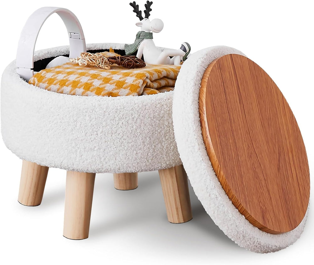 Wimarsbon Storage Ottoman, Modern Round Footrest with Soft Padded Seat, Teddy...