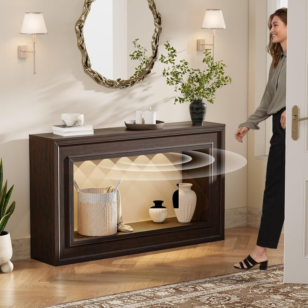Rresyet 55" Narrow Entryway Console Table with LED Lights & Storage,...