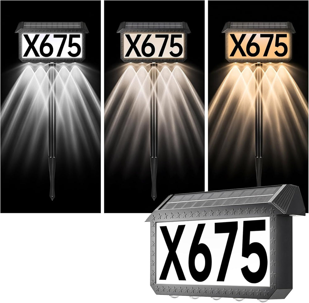 Solar Address Sign with 5 Large Lenses, 3-Light Modes