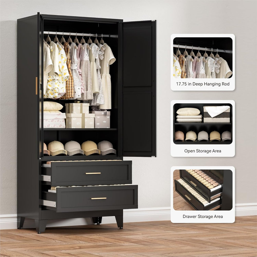 COFaR Armoire Wardrobe Closet with Drawers & Hanging Rod, 71'' Me...