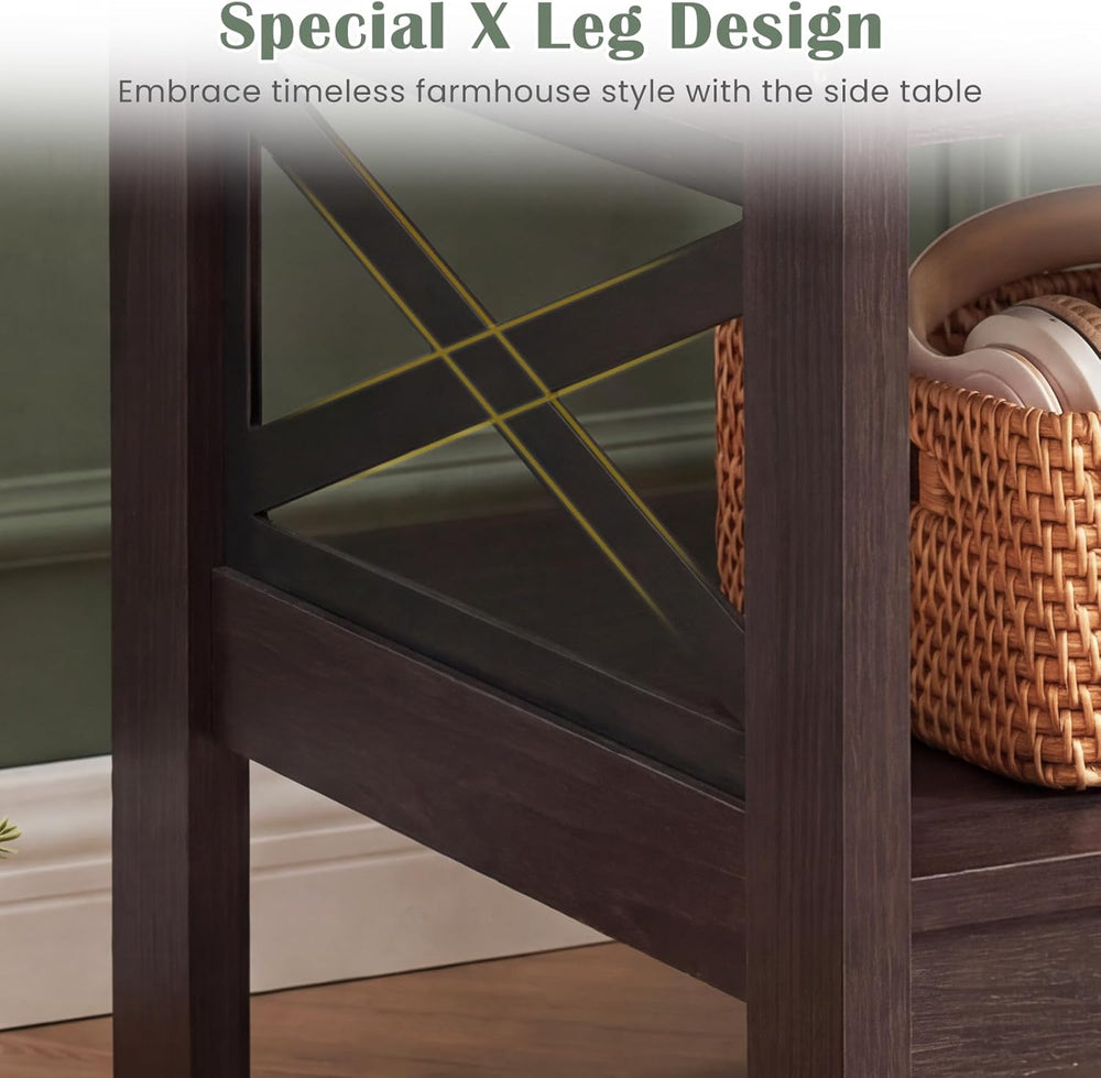 Giantex 2-Tier Square End Table, 24'' Sofa Couch Side Table with Stor...