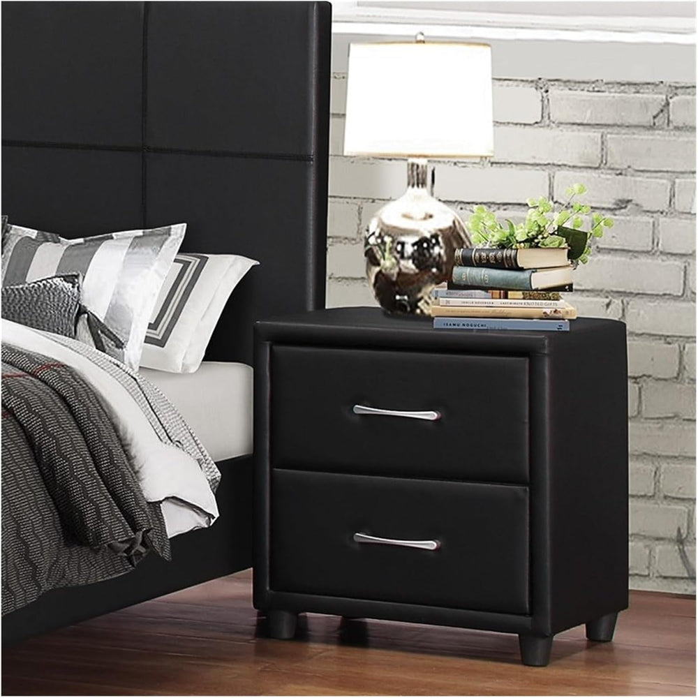 Contemporary Durable Faux Leather Covering Nightstand of Drawers Silver Tone ...