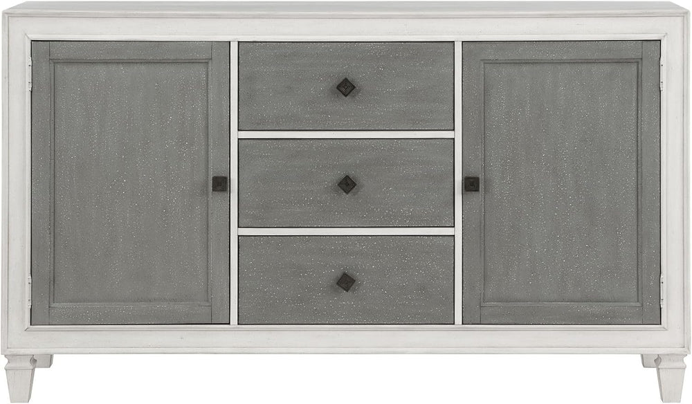 Rustic Gray & Weathered White Finish Server with Gray, White, Gray, White...