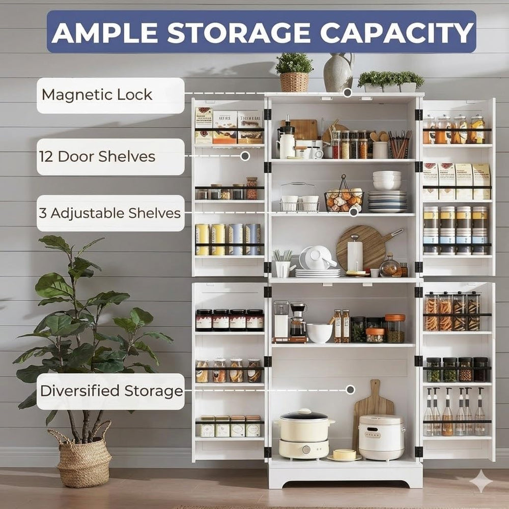 CypherX 75” Farmhouse Storage Cabinet, Large Kitchen Pantry Storage Cabinet w...