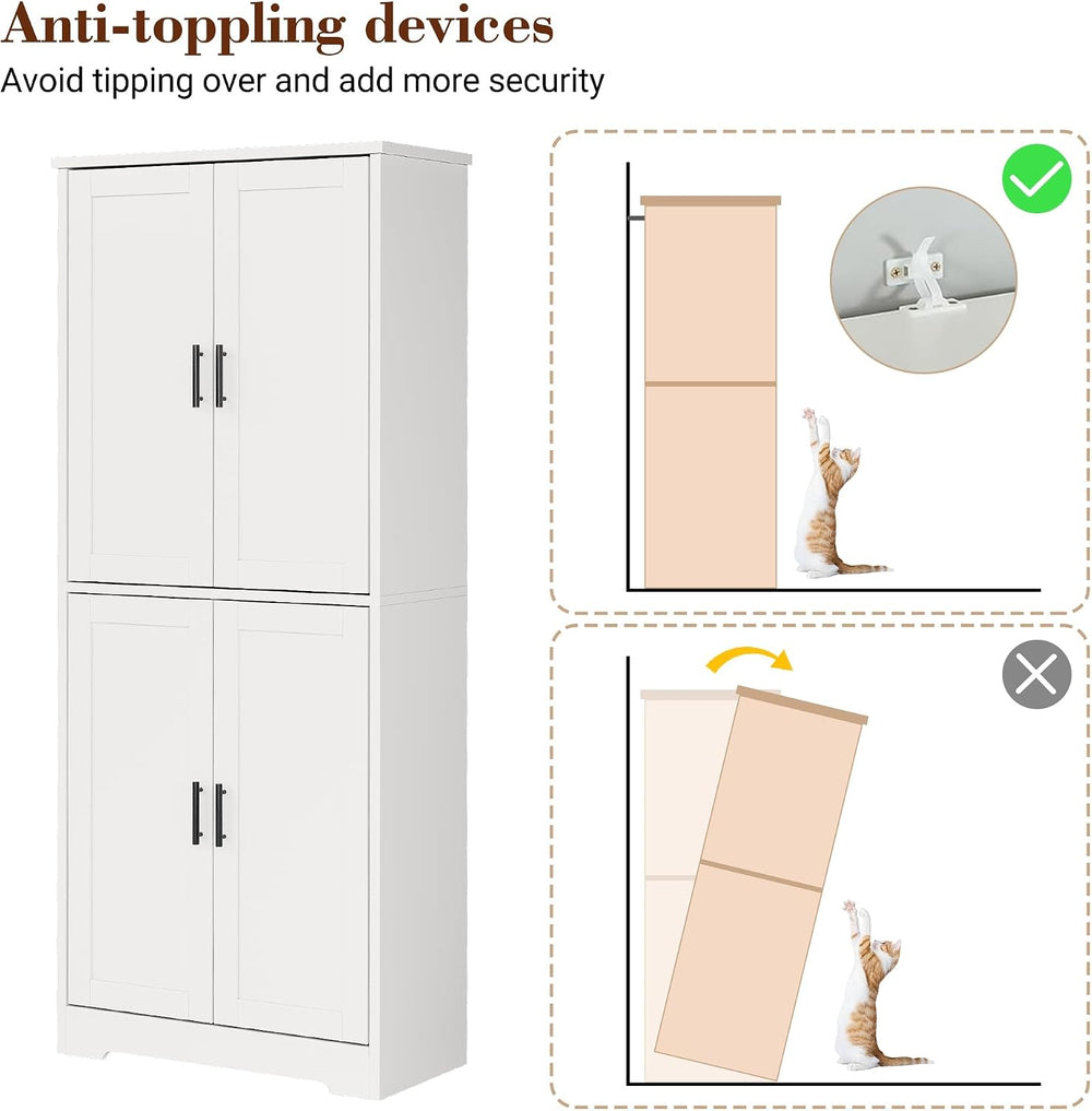 IDEALHOUSE Pantry Cabinet,70" Tall Kitchen Pantry Cabinet with 4 Doors a...