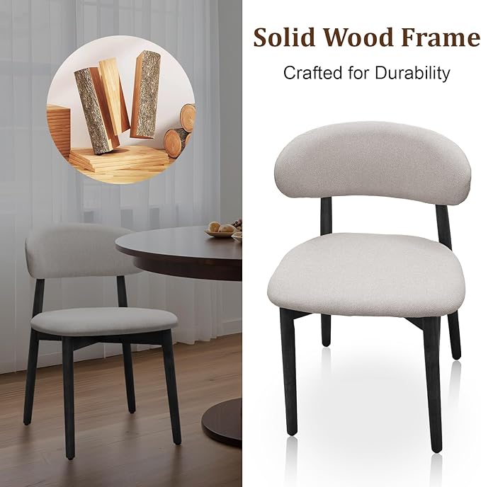 Farmhouse Dining Chairs Set of 2, Mid Century Modern Wooden Dining Room Chair...
