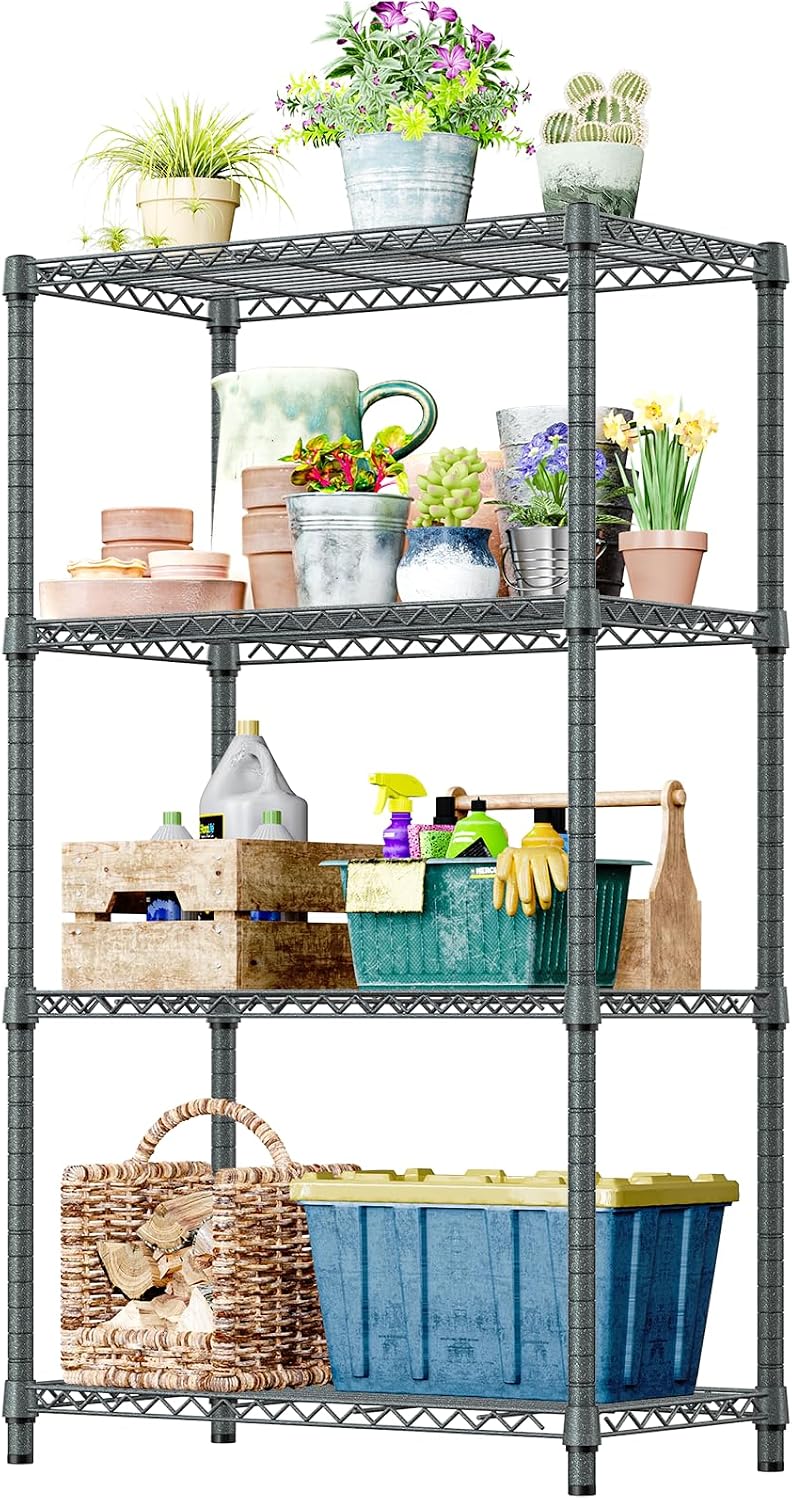IZEUK 4-Tier Outdoor Metal Storage Shelving Unit, Heavy Duty Wire Rack Organi...