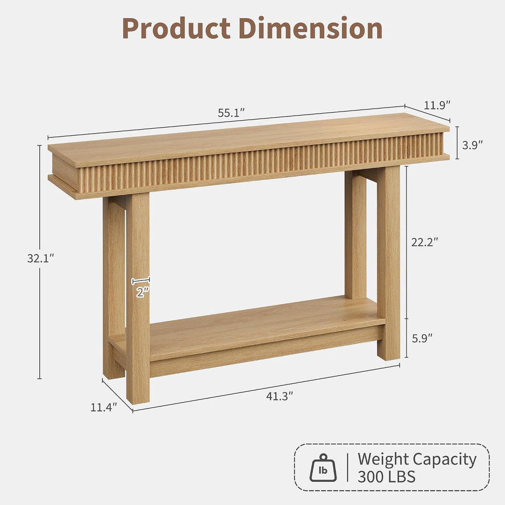 Garvee Farmhouse Fluted Console Table, 2 Tier Wooden Entryway Table with Shel...
