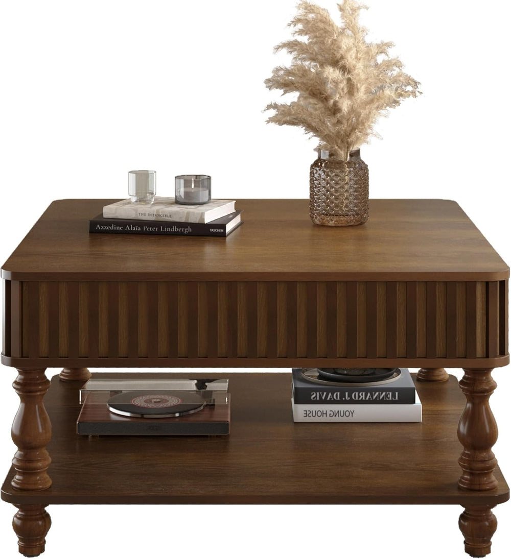 Lift Top Coffee Table Hydraulic Raising, 31.5 Inch Square with Hidden Storage...