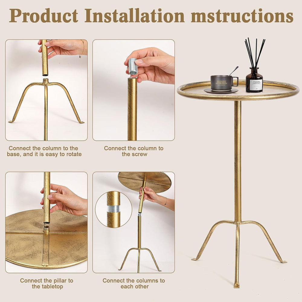 SHOHAYTO 2 Pcs Small Bronze Pedestal Side Table – 21.25" Tall Metal Mart...