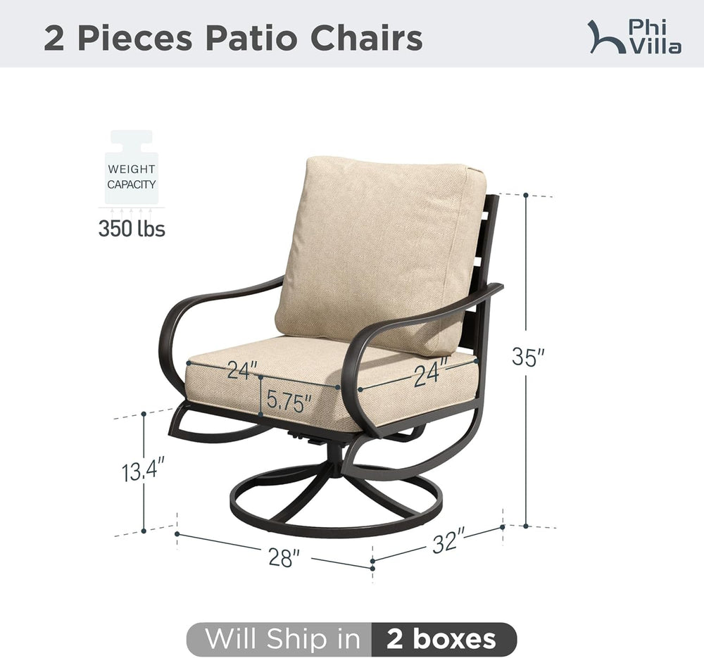 PHI VILLA Metal Swivel Patio Chairs Set of 2, High Back Steel Outdoor Chairs ...