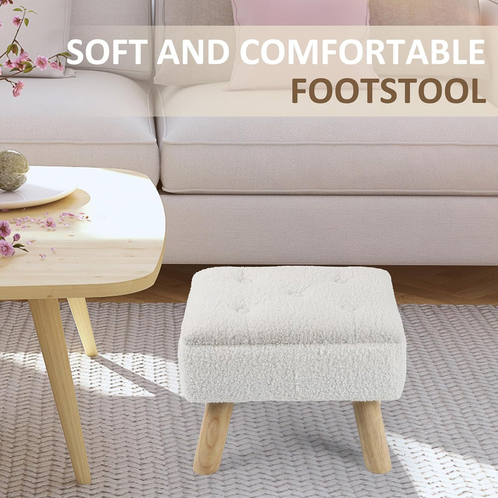 OGEMXU Storage Ottoman, Small Foot Stool Ottoman with Storage, Boucle Teddy V...