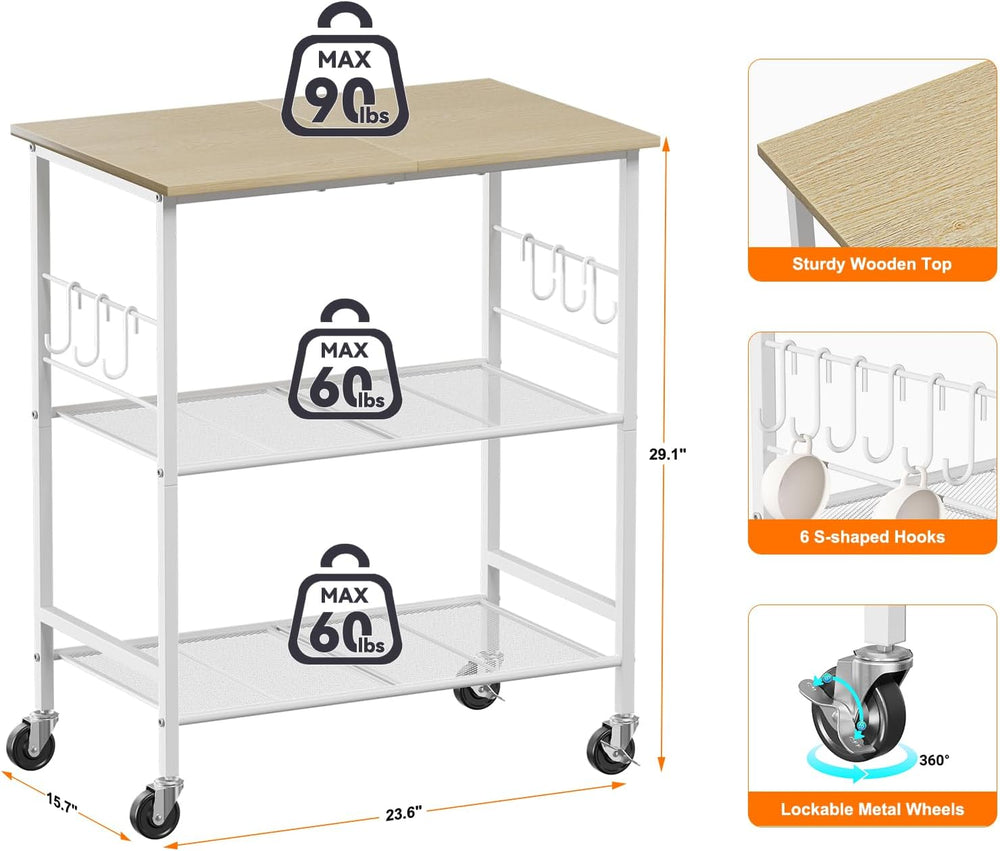 NTE Rolling Kitchen Microwave Cart, 3 Tier Microwave Stand with Storage, Smal...