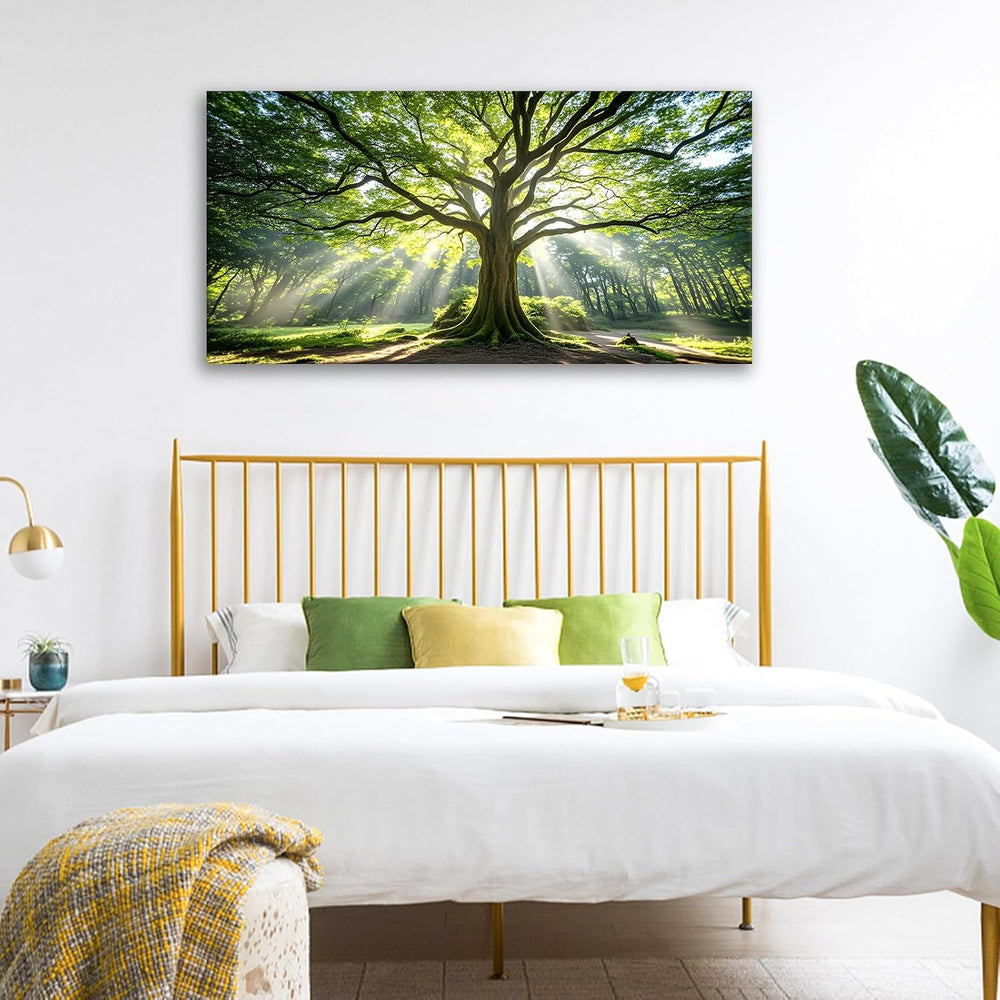 JLXART Nature Canvas Large Art Spring Green Tree Wall Art Framed Forest Artwo...