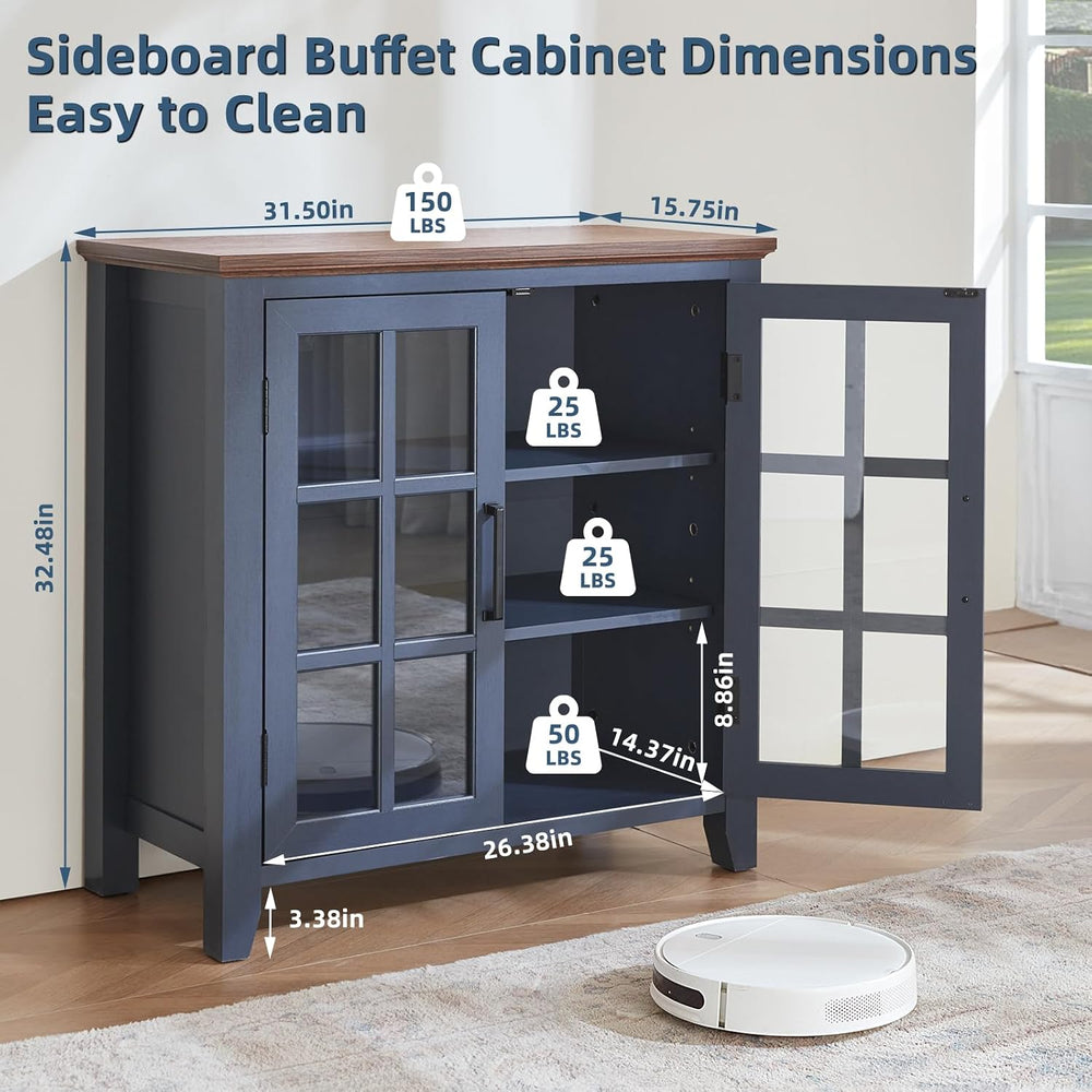 Joaxswe Large Sideboard Buffet Cabinet with Storage, 32" Farmhouse Navy ...