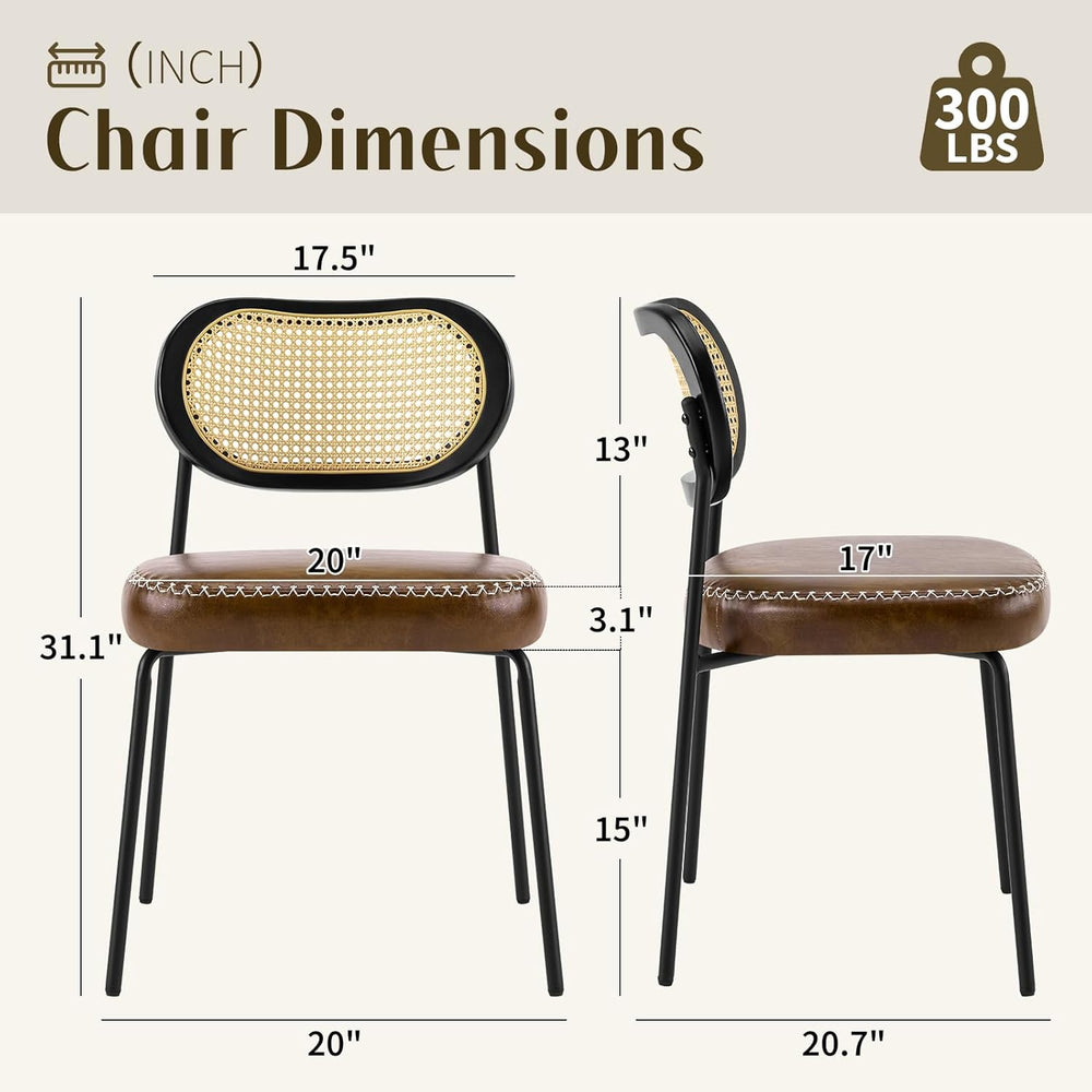 Rattan Dining Chairs Set of 2, Upholstered Dining Chairs with Handwoven Cane ...