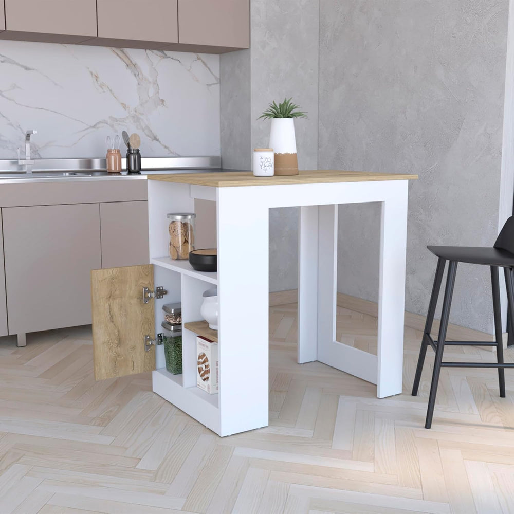 Kitchen Island with 1-Door Cabinet and Side Shelves | Push-to-open cabinet wi...