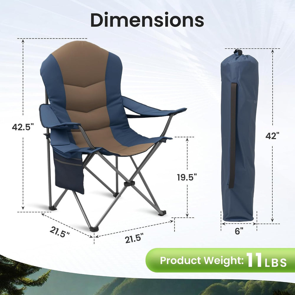 2 Pack Folding Camping Chairs for Adults - High Back Padded Outdoor Lawn Chai...
